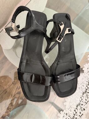 Prada Black Patent Leather Square-Toe Strappy Sandals